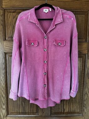 BKE Pink Waffle Knit Button-Front Shirt